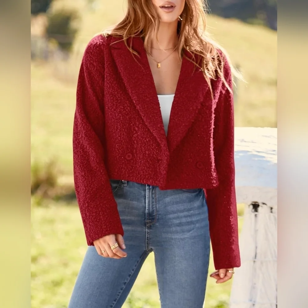 BTFBM 2023 Women's Fashion Fuzzy Fleece Short Jacket Fall Winter Lapel